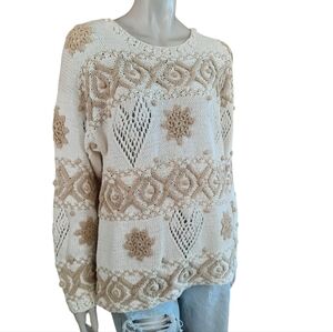 Vintage 90s Express Sweater size Medium Chunky Knit Heart Print Cottagecore